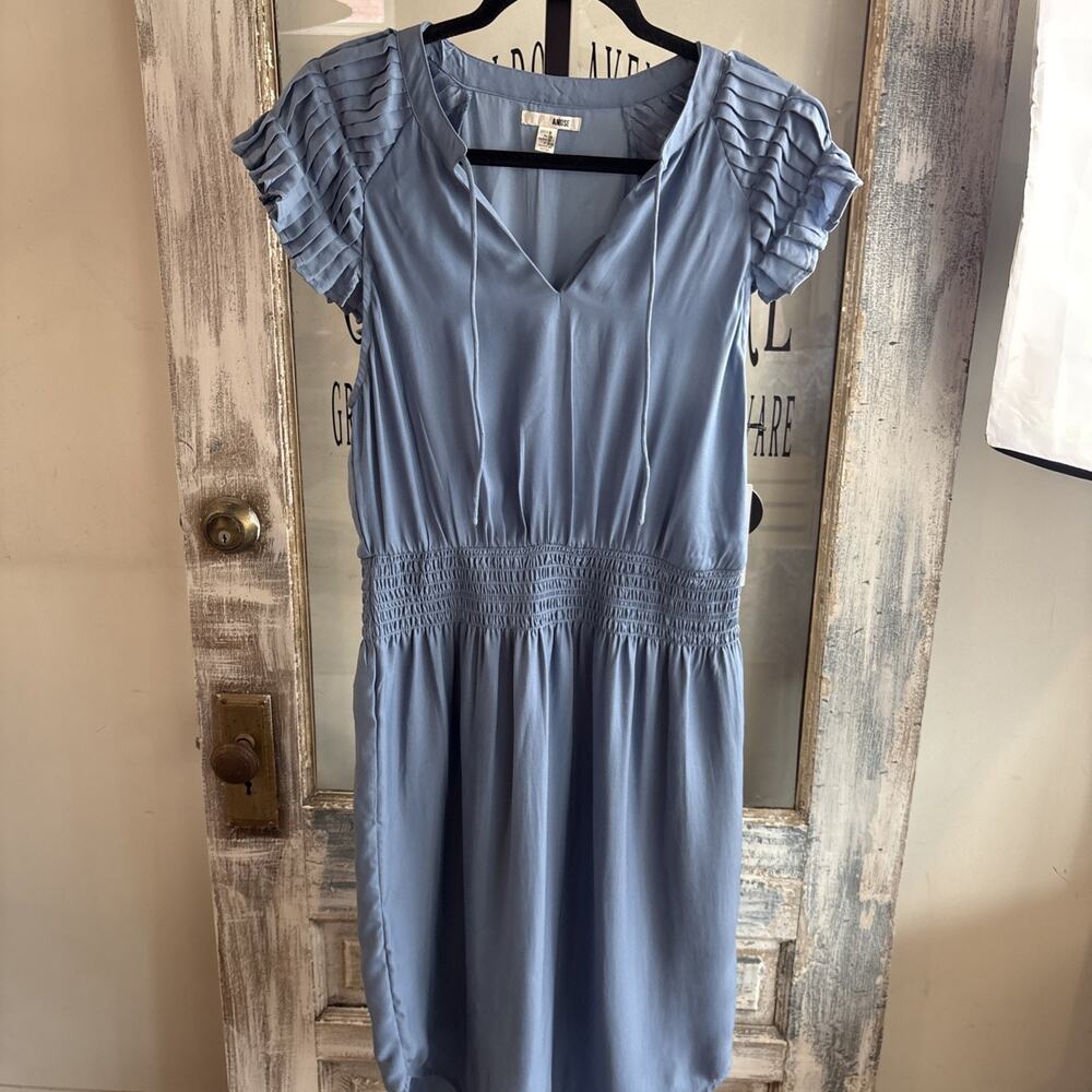 Amuse Society Blue Pleated Sleeve V Line/tie Up Dress Size M